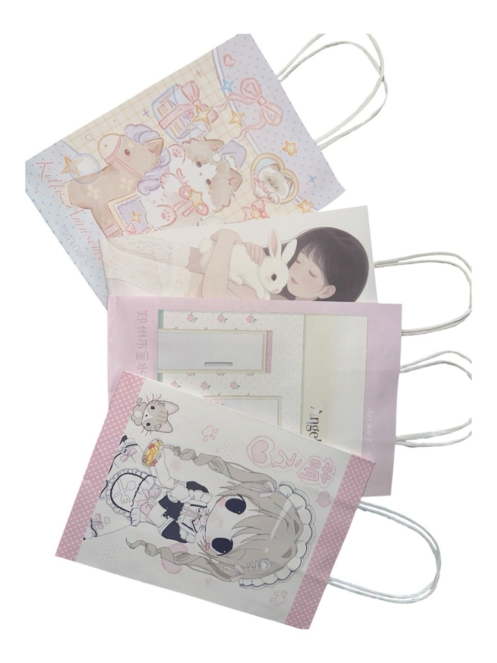 Pastel Pink Holiday Gift Bags - Cute Anime & Bunny Designs